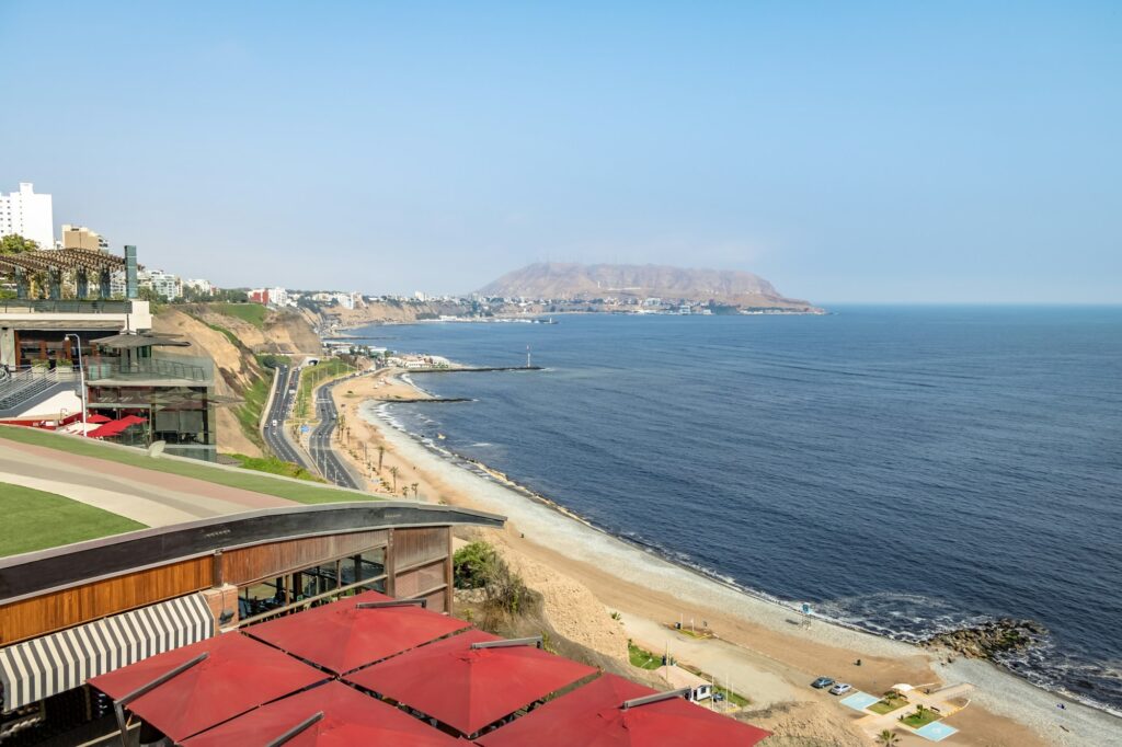 Aerial View of Miraflores green Coast - Lima, Peru